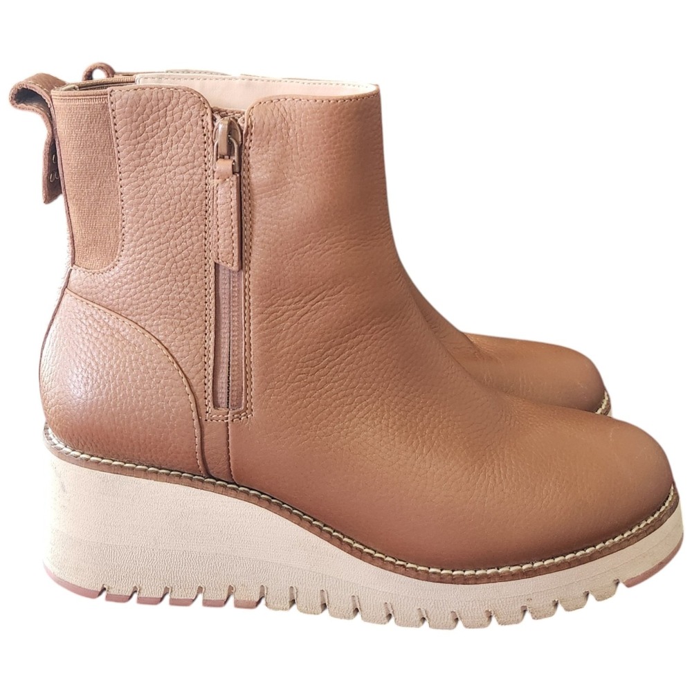Cole Haan Women's 7B Leather ZEROGRAND City‎ Wedge Side-Zip Ankle Boot Brown Tan